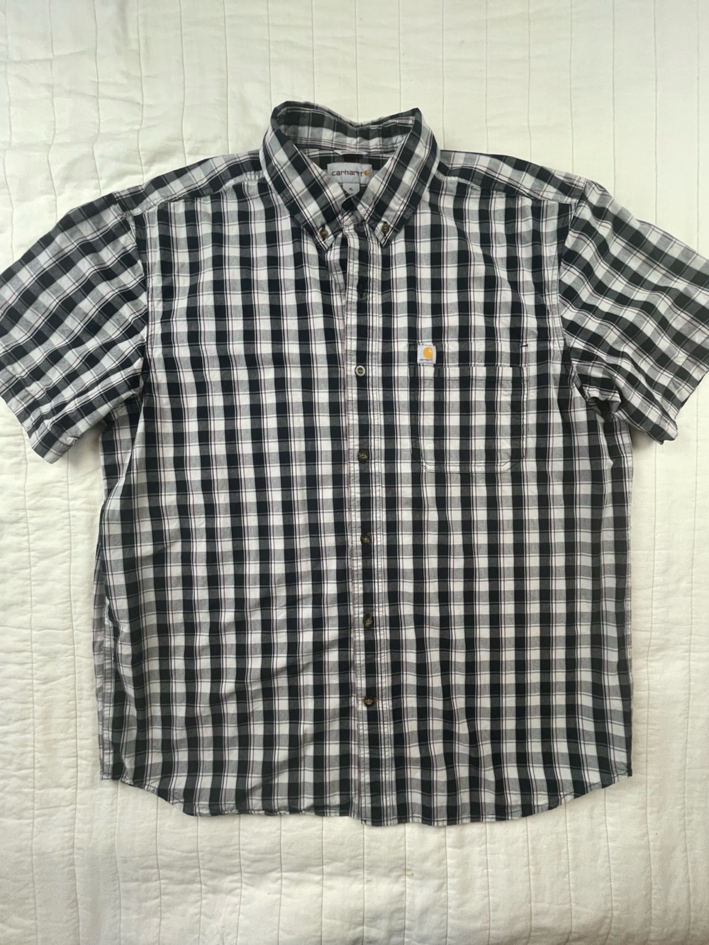 Carhartt Men’s Black and White Plaid Short Sleeve Button-Down Shirt XL
